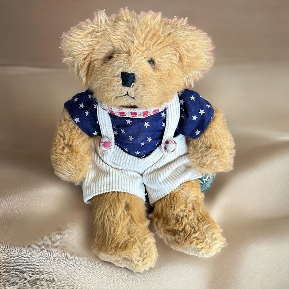 Vintage Russ Berrie & Co 'Franklin' Plush Patriotic 11" Teddy Bear Overalls - Picture 1 of 7